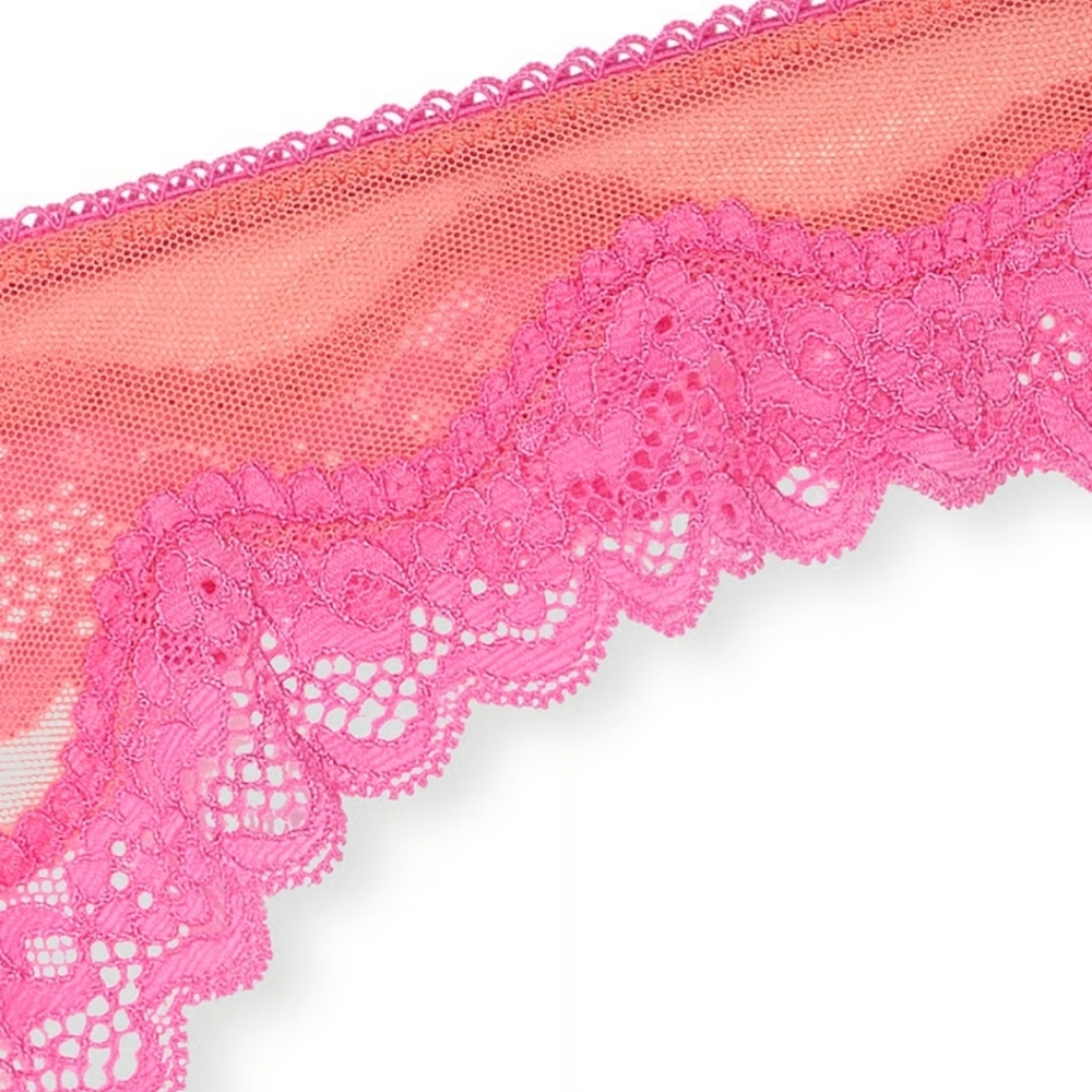 Victoria's Secret Tease Core Mesh High Leg Thong Orange And Pink Lace TrimXL NIP - Picture 2 of 9